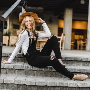 Black Distressed Overalls